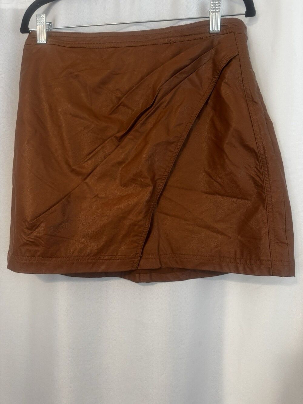 Free People Women's Brown Faux Leather Wrap Skirt Draped Lined Size 12